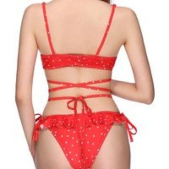 RED DOT STRAPPY TWO PIECE SWIMSUIT - Picture 2 of 4